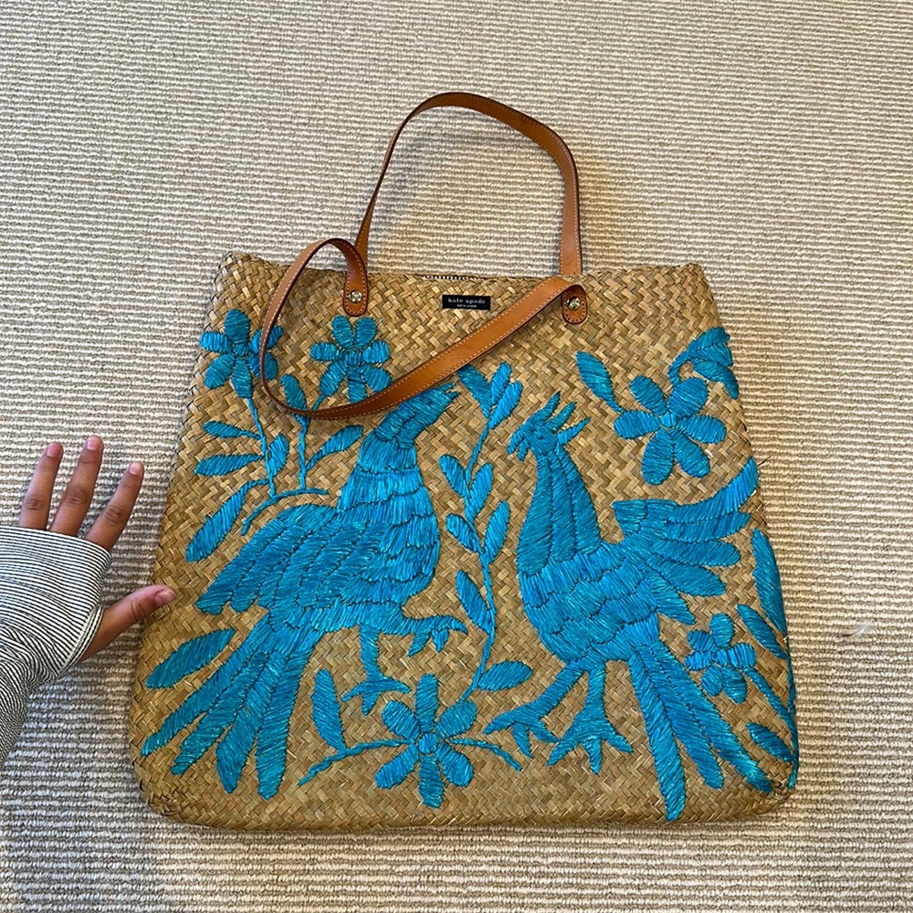 kate spade straw tote with embroidery